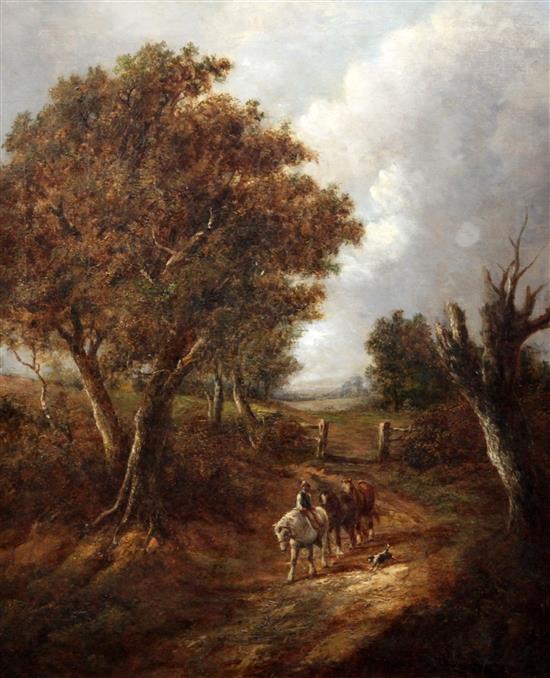 Joseph Thors (fl.1863-1900) Horses on a lane 24 x 20in.